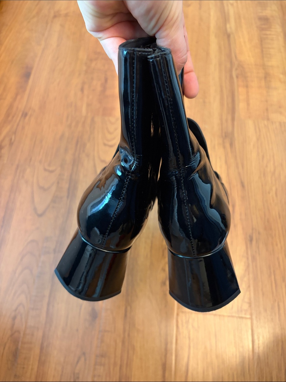 Jeffrey Campbell Women’s Black Patent Leather Slip On Booties with Buckle,size 8 - Picture 5 of 10